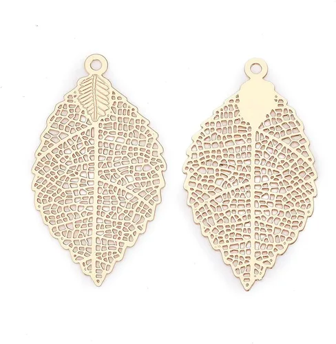 Miniatura 6 de Beadthoven - Colgantes de filigrana dorada clara, adornos de metal grabados, dijes de conector hueco para aretes, collares, accesorios para hacer