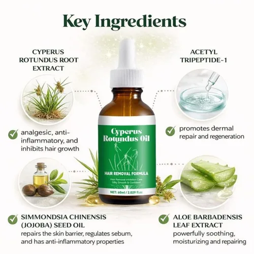 Miniatura 4 de Cyperus Rotundus Hair Removal Oil 60ml Natural Hair Growth Inhibitor for Women & Men, Body Hair Reduction Treatment with Jojoba Oil, Aloe Vera &