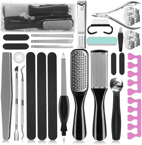 Kit de pedicura, 36 en 1 herramientas de cuidado de pies de acero inoxidable, raspador de pies para eliminar la piel muerta para el hogar y viajes..