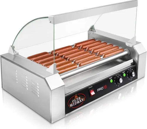 Miniatura 9 de Olde Midway - Máquina eléctrica de cocción para 12 perros calientes con 5 asadores giratorios, con tapa, de 700 Watts, de calidad comercial