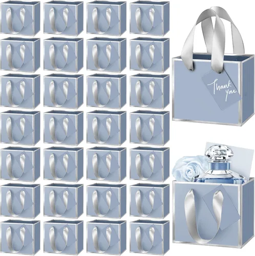 Miniatura 8 de Yeaqee 50 mini bolsas de regalo de papel de aluminio metálico con asas de 4 x 4.75 x 2.25 pulgadas, bolsa pequeña de agradecimiento de San Valentín