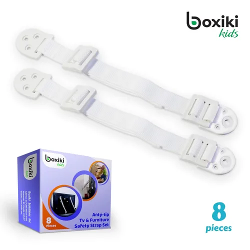 Miniatura 4 de Boxiki Kids Anclajes ajustables para muebles anti-punta para kit de anclaje de tocador y prueba de bebés. 8 anclajes de pared de PC y correas