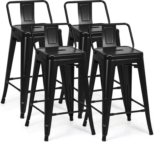 Miniatura 19 de COSTWAY Juego de 4 taburetes de bar de metal, con respaldo extraíble, taburetes de altura de mostrador de 24 pulgadas con patas de goma, sillas