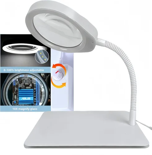 Miniatura 8 de Lupa 10X con luz y soporte, luz flexible regulable para manualidades, lupa iluminada con luces LED, manos libres para trabajo cercano, manualidades