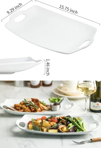 Miniatura 2 de LAUCHUH Plato para servir para fiesta, bandeja de servir de porcelana de 16 pulgadas con asas, platos de parrilla para papás, plato blanco