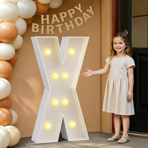Miniatura 66 de IMPRSV Letras de mosaico iluminadas de marquesina, 4 pies para globos y fiestas, decoración de kit de arco