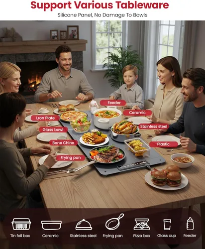 Miniatura 4 de Tapete de calentamiento de alimentos extra grande para encimera (XXL 36 x 16 pulgadas), almohadilla térmica de superficie completa con 4 ajustes
