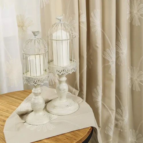 Miniatura 4 de VOGOL - Cortinas con ojales bordadas con patrón floral elegante de lino sintético, 2 paneles, 60% opacas con aislamiento térmico, cortinas pesadas