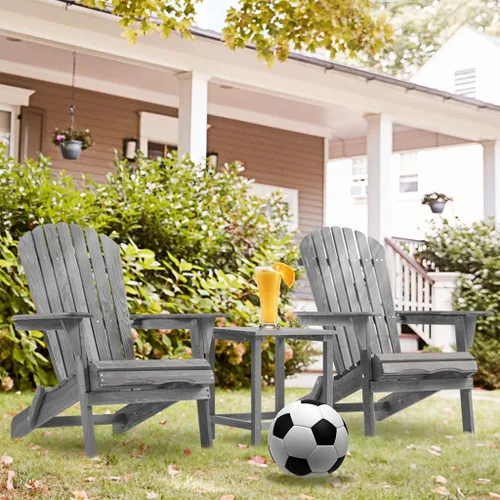 Juego de 2 sillas plegables Adirondack de madera para exteriores, muebles decorativos de madera para fogatas, sillas de césped para todo tipo de Gris