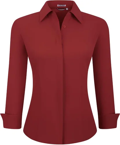 Miniatura 22 de Esabel.C Camisas de manga larga con botones para mujer, ajuste regular, blusa de trabajo elástica