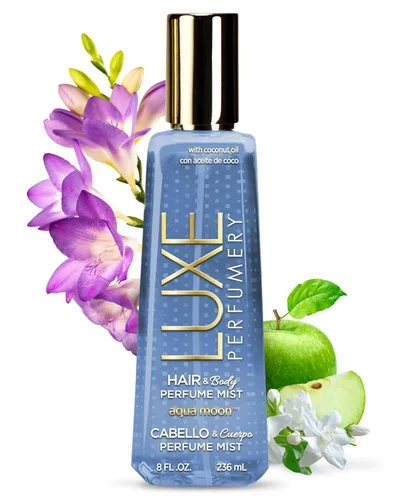 Luxe Perfumery Aqua Moon - Perfume en bruma para el cabello y el cuerpo, almizcle floral afrutado con manzana verde, jazmín y fresia, aceite de coco