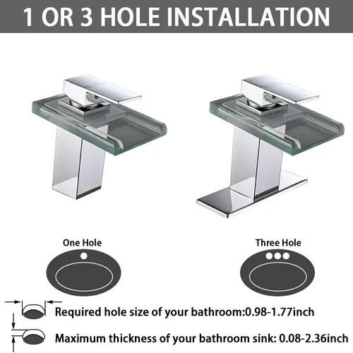 Miniatura 4 de AVSIILE Grifo LED para lavabo de baño, cascada cromada, mango de un solo agujero, 1 agujero con drenaje desplegable de metal y 2 líneas de Cromo
