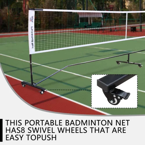 Miniatura 5 de Sistema de red de pickleball de bádminton con rueda universal, marco de metal estable móvil, red de nailon fuerte y bolsa de transporte, red