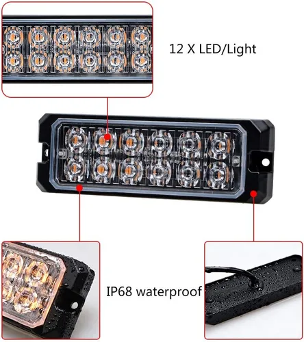 Miniatura 7 de CORP 40X Amber 12 LED súper delgado de advertencia de emergencia intermitente, barra de luz estroboscópica, montaje en superficie, coche, camión