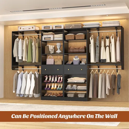 Miniatura 2 de Sistema de armario con cajón: sistema organizador reversible de madera de 5 pies con 2 varillas para colgar y estante ajustable, organizadores