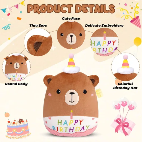 Miniatura 2 de Peluche de oso de peluche de cumpleaños de 8 pulgadas, juguetes de peluche de oso de peluche de cumpleaños suave, decoración de fiesta para niños