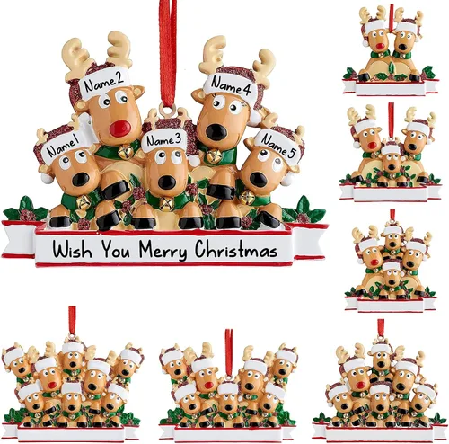 Miniatura 24 de Adornos de Navidad de renos 2021, con texto personalizable, familia de 3