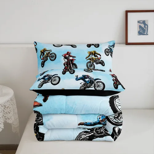 Miniatura 6 de Erosebridal Juego de ropa de cama de motocross tamaño individual, juego de edredón deportivo extremo para niños y adolescentes, edredón acolchado