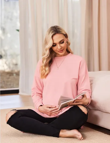 Miniatura 3 de Ekouaer Camisas de maternidad para mujer, manga larga, con abertura lateral, camiseta de embarazo, blusa tipo túnica, ropa casual para mamá