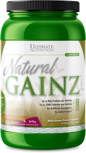Ultimate Nutrition Natural Gainz Proteína de suero en polvo – Proteína ganadora natural con caseína micelar y proteína de leche, mantequilla de maní