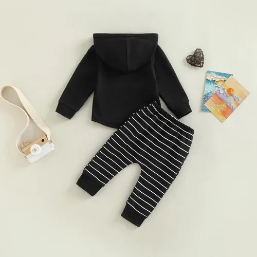 Miniatura 68 de Ropa de bebé niño 3 6 9 12 18 24M 3T Conjunto de pantalones con capucha patchwork sudadera con capucha pantalones de rayas traje de otoño invierno
