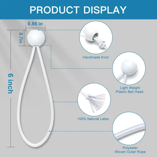Miniatura 2 de 100 bolas elásticas de 6 pulgadas, lona blanca con bolas, lona resistente para camping, refugio, carga, postes de tienda de campaña, resistentes a