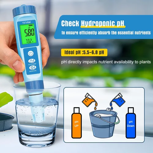 Miniatura 3 de Yinmik Medidor de pH de Agua, Medidor Digital 4 en 1 de pH, Temp, EC, TDS para Hidroponía, Probador de Conductividad PH PPM con Líquido de Probador