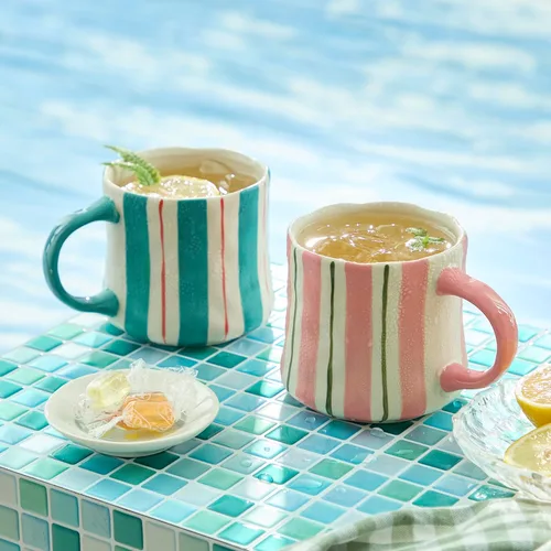 Miniatura 14 de Taza de café de cerámica a cuadros retro de 16 onzas, mango extragrande, apta para microondas, taza de té con patrón vintage para el hogar, oficina