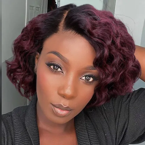 Miniatura 15 de WIGER Pelucas cortas con encaje frontal de cabello humano para mujeres, peluca corta rizada estilo Bob, peluca Pixie de encaje frontal negra, peluca