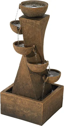 Miniatura 5 de Cuencos en cascada de 27 1/2 pulgadas de alto, grande, moderno, zen, decoración para interiores y exteriores, fuente de suelo de piedra sintética