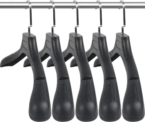 DEDU Perchas de traje para hombres, paquete de 40 perchas extra anchas antideslizantes de ancho 17.7 pulgadas, perchas de plástico grueso negro con
