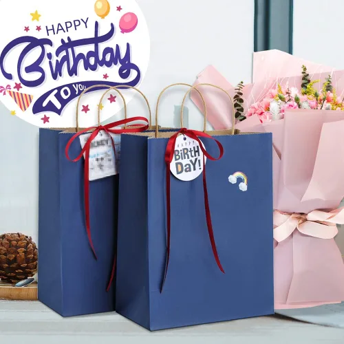 Miniatura 6 de BagDream 25 bolsas de regalo azul marino de 8 x 4.25 x 10.5 pulgadas, papel kraft para regalos, compras al por menor mercancía comestibles, bolsas