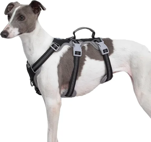 Huntboo Arnés para perro a prueba de escapes, arnés reflectante con mango acolchado, transpirable, duradero, chaleco ajustable para perros medianos