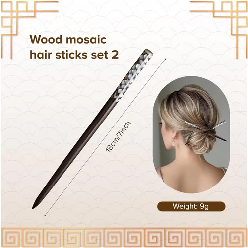 Miniatura 2 de Palillos de madera para el cabello, cabeza de incrustación superior con nácar a mano, palillos decorativos únicos de madera, palillos de pelo