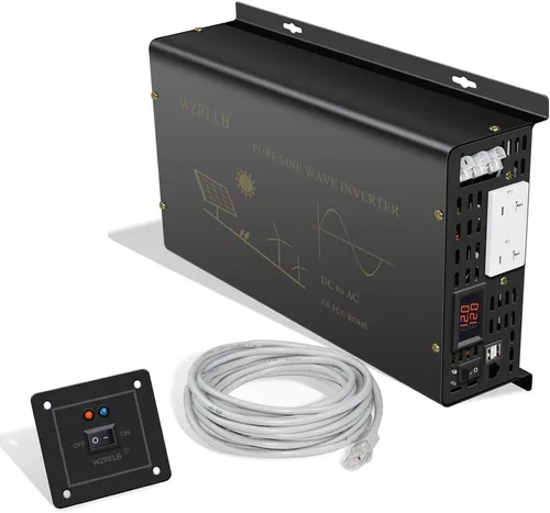 Miniatura 11 de WZRELB Inversor de corriente de onda sinusoidal pura de 2500 W, 12 VCC a 120 VCA, 60 Hz, salidas de CA duales, 2 puertos USB de 2.4 A y terminal