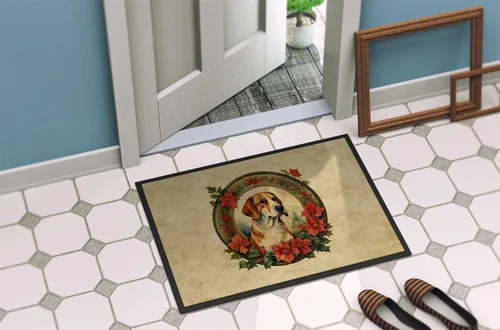 Miniatura 4 de Caroline's Treasures DAC2358JMAT English Foxhound Christmas Flowers Doormat Front Door Mat Indoor Outdoor Rugs for Entryway, Non Slip Washable Low