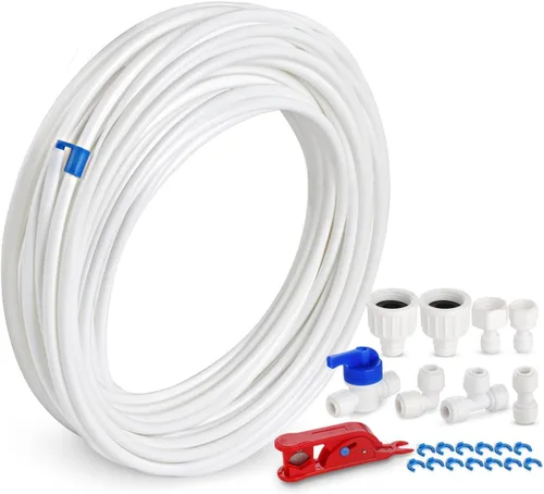 Kit de línea de agua para refrigerador, kit de línea de agua extra larga de 49.2 pies para máquina de hielo del refrigerador, línea de agua con tubo