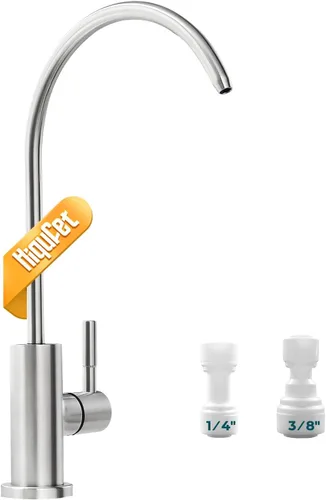 Miniatura 11 de Hiqufet Grifo de fregadero de cocina con rociador desplegable con placa de cubierta, grifo de arco alto de níquel cepillado, grifos modernos