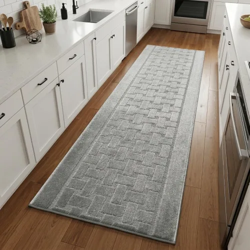 Alfombra de pasillo de 12 pies de largo, color gris, antideslizante y lavable con respaldo de goma, alfombra personalizada para cocina, pasillo,