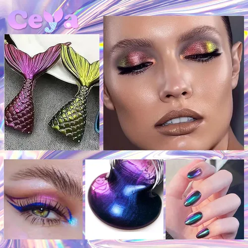 Miniatura 6 de Ceya Juego de Polvo de Mica Camaleón 16 Colores, 2.8oz / 80g Polvo Cromo, Pigmento de Efecto Nacarado con Cambio de Color de Grado Cosmético