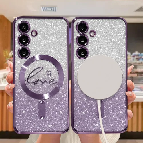 Miniatura 309 de ZONRW - Funda para Samsung Galaxy S22 Ultra magnética, para mujeres y niñas, cubierta trasera suave, lujosa, con corazón de amor, bling, degradado