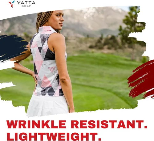 Miniatura 26 de YATTA GOLF Polo de golf sin mangas para mujer, absorbe la humedad, cuello en V, para golf, entrenamiento, golf