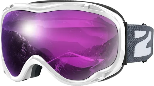 Miniatura 9 de ZIONOR Lagopus Gafas de protección UV para esquí y snowboard, antiniebla, para hombres, mujeres, jóvenes A0-vlt 10.5% Marco Blanco Lente Plata