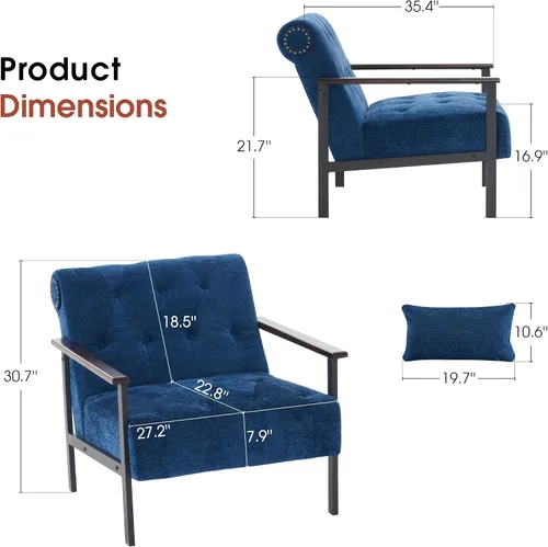 Miniatura 3 de MCombo Sillones decorativos modernos, sillón tapizado de felpilla, silla ergonómica para sala de estar HQ417 (1, azul oscuro)