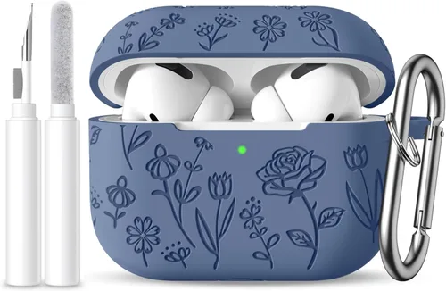 Funda para AirPods Pro 2ª/1ª Generación con Kit de Limpieza, Linda Flor Rosa Grabada de Silicona Suave Protectora Compatible con Apple AirPods Pro