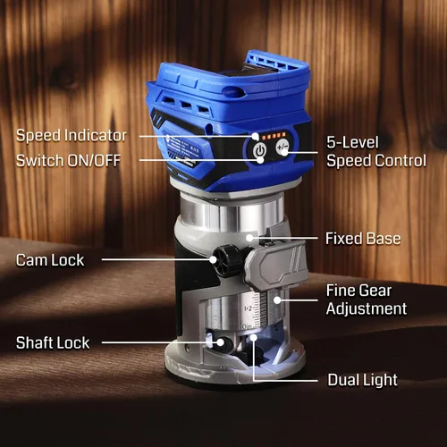 Miniatura 2 de SainSmart Enrutador de madera inalámbrico, compacto para batería MAK de 18 V, enrutador recortador sin escobillas con 5 velocidades variables