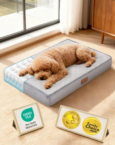 OhGeni Cama ortopédica impermeable para perros pequeños, funda extraíble lavable a máquina en tela fácil de limpiar, espuma de alta densidad y asa