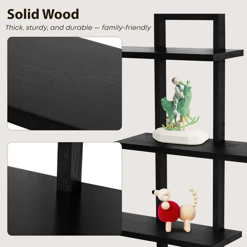Miniatura 8 de PHOENANCEE Estantes de pared de 3 niveles, estante flotante decorativo para pared, estante de fotos de plantas, estantes de madera para sala de Negro
