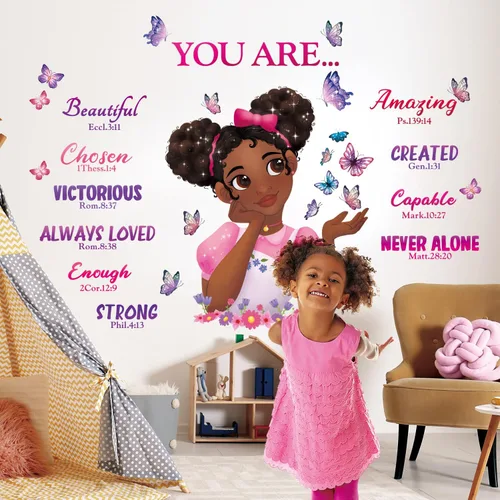 Miniatura 2 de DECOWALL SG2-2315 Pegatinas de Pared Black Girl Magic Calcomanías Dormitorio de Niñas Mariposa Habitación de Niños Arte Decoraciones para Niños
