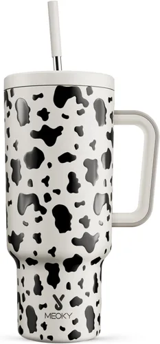 Miniatura 18 de Meoky Vaso de 40 onzas que brilla en la oscuridad con asa y popote, vaso con tapa y pajita, vaso aislado de acero inoxidable para viaje, 100% a